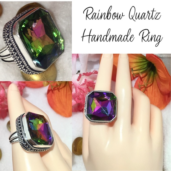 Mystical Rainbow Quartz Chunky Handmade Boho Ring - Picture 1 of 7